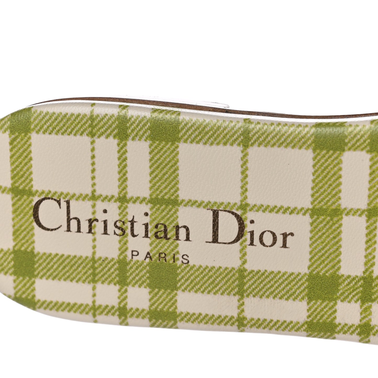 Canvas Check'N'Dior Pop Embroidered Dway Flat Slide Sandals 37.5 Chartreuse