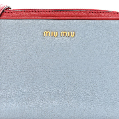 Miu Miu Goatskin Madras Double Zip Crossbody Bag Rosso Cielo 11 of 13