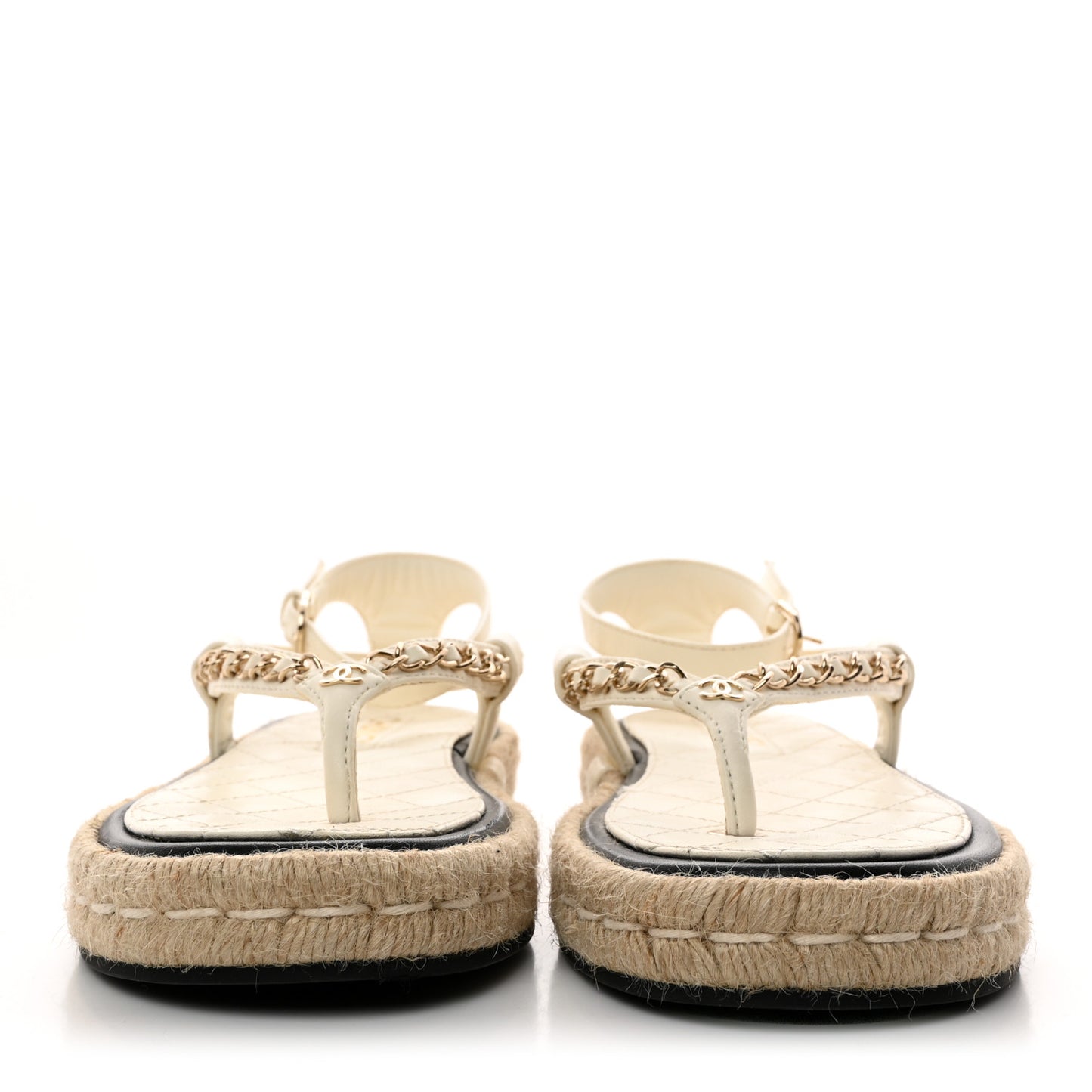 Lambskin Chain CC Thong Espadrille Sandals 36 White