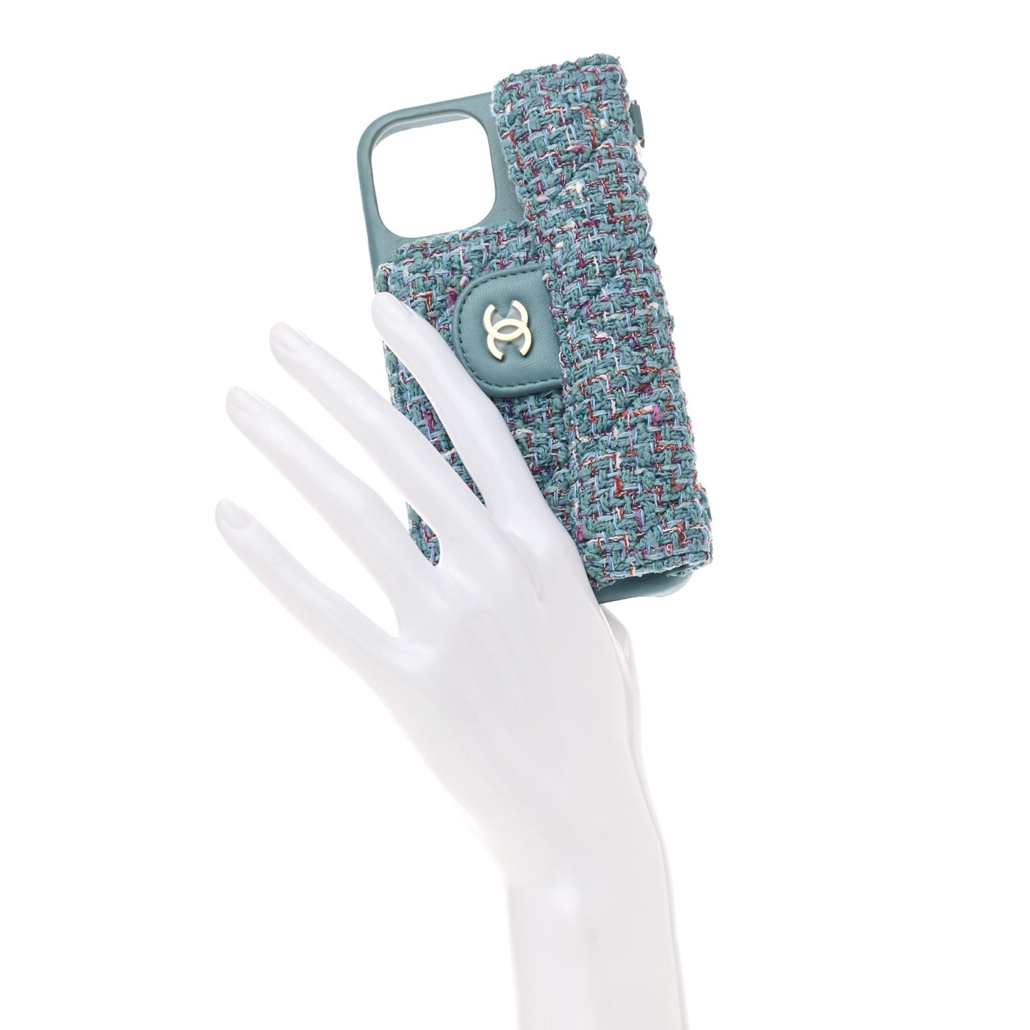 Tweed Quilted iPhone XII Pro Case With Chain Turquoise Purple White Red