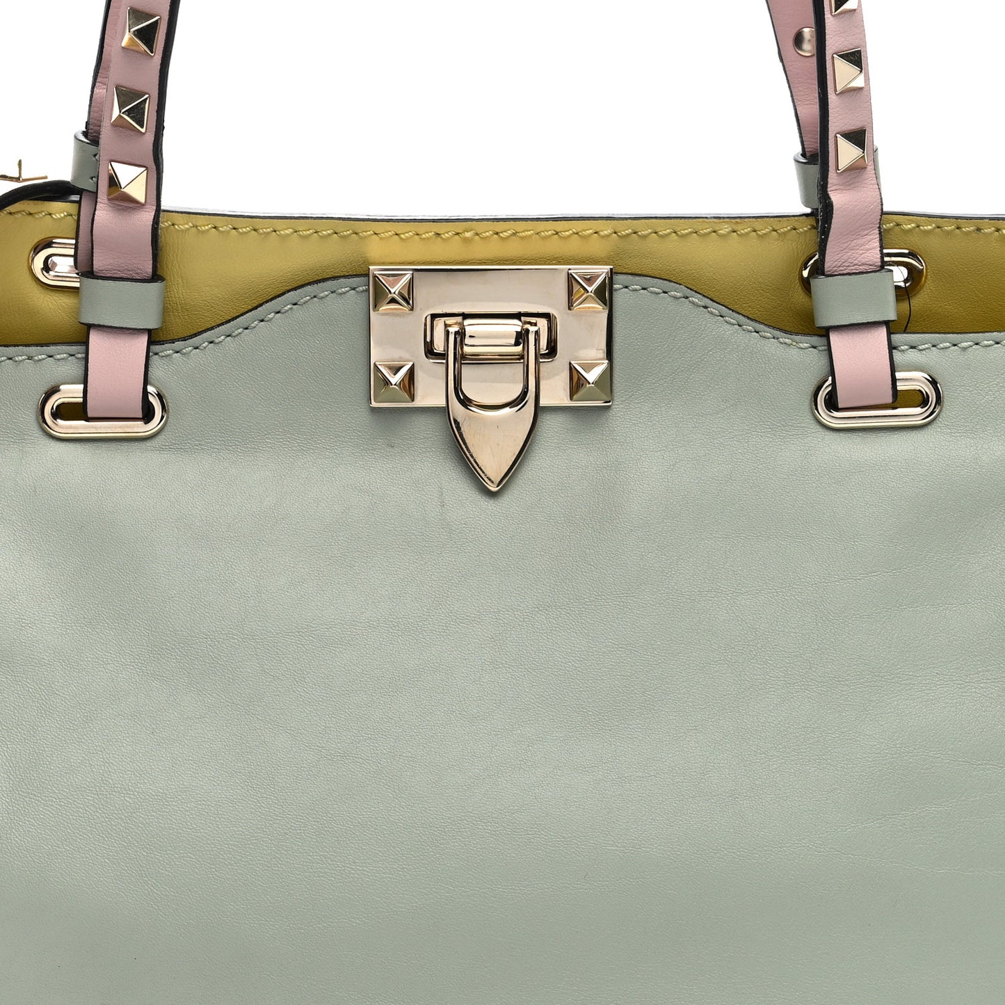 Vitello Watercolor Small Rockstud Tote Rose Green Yellow Sky