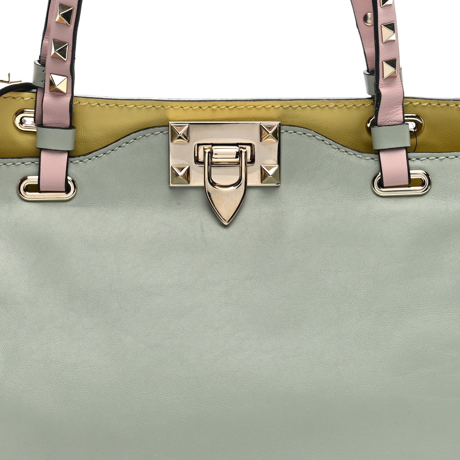 Valentino Garavani Vitello Watercolor Small Rockstud Tote Rose Green Yellow Sky 7 of 9