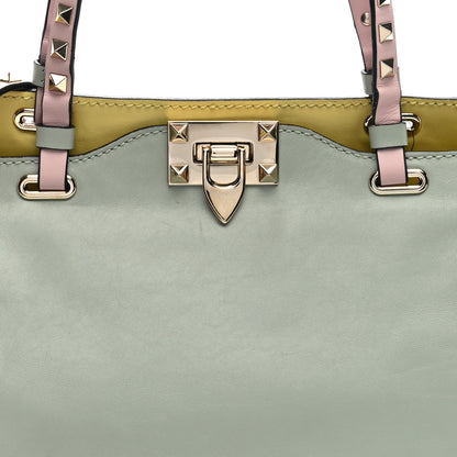Valentino Garavani Vitello Watercolor Small Rockstud Tote Rose Green Yellow Sky 7 of 9