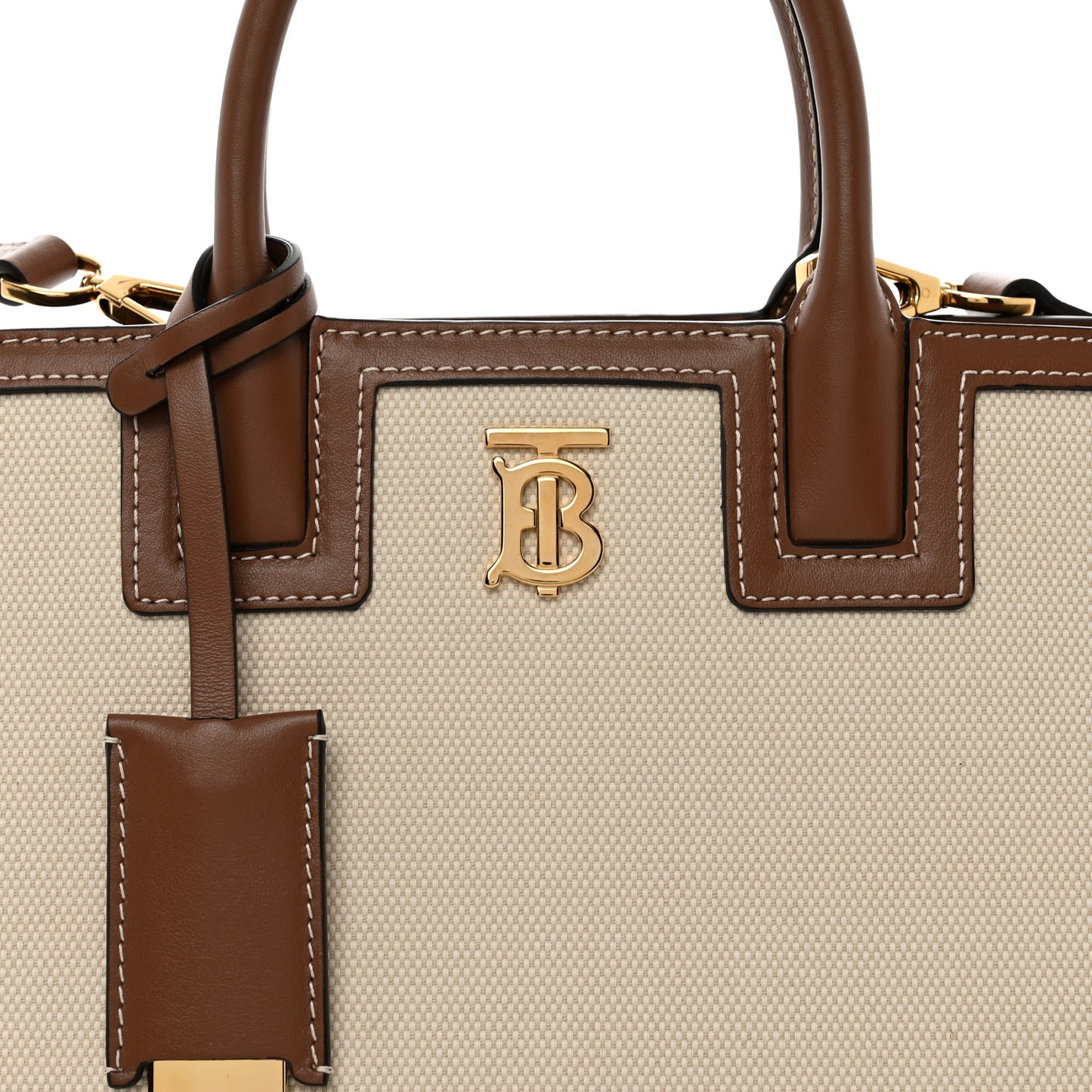 Canvas Smooth Calfskin Mini Frances Tote Natural Malt Brown