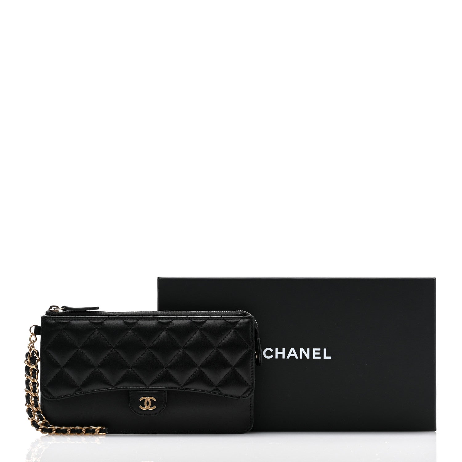 Chanel Lambskin Quilted Classic Pouch With Handle Black 11 of 11