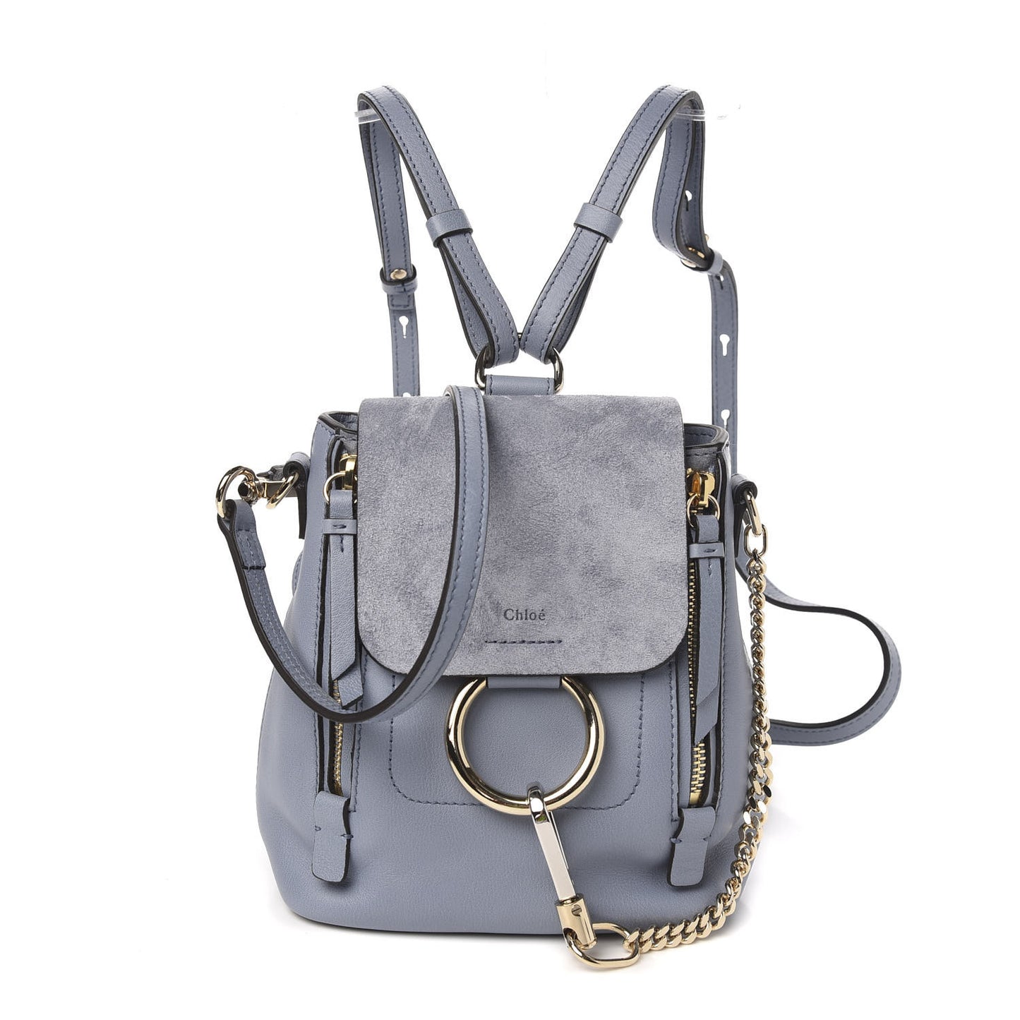 Suede Calfskin Mini Faye Backpack Washed Blue