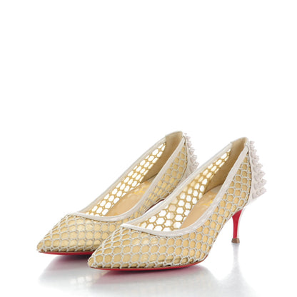 Christian Louboutin Fishnet Patent Guni 55 Spiked Pumps 37 White 3 of 7