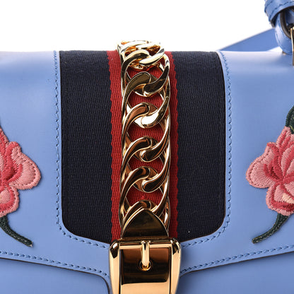 Gucci Calfskin Embroidered Medium Sylvie Top Handle Bag Clear Sky Blue 10 of 10