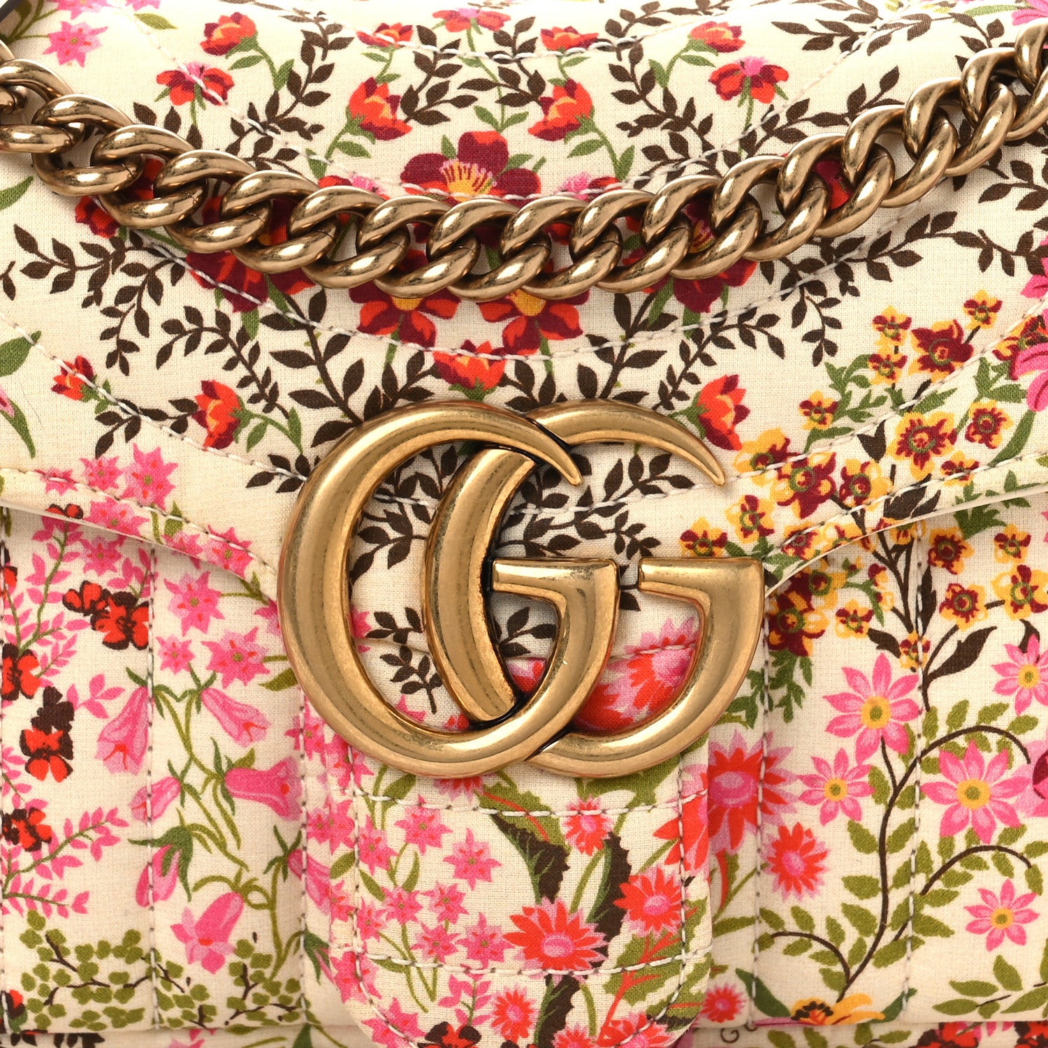 Gucci Cotton Calfskin Matelasse Floral Print Small GG Marmont Shoulder Bag Ivory Pink 8 of 10