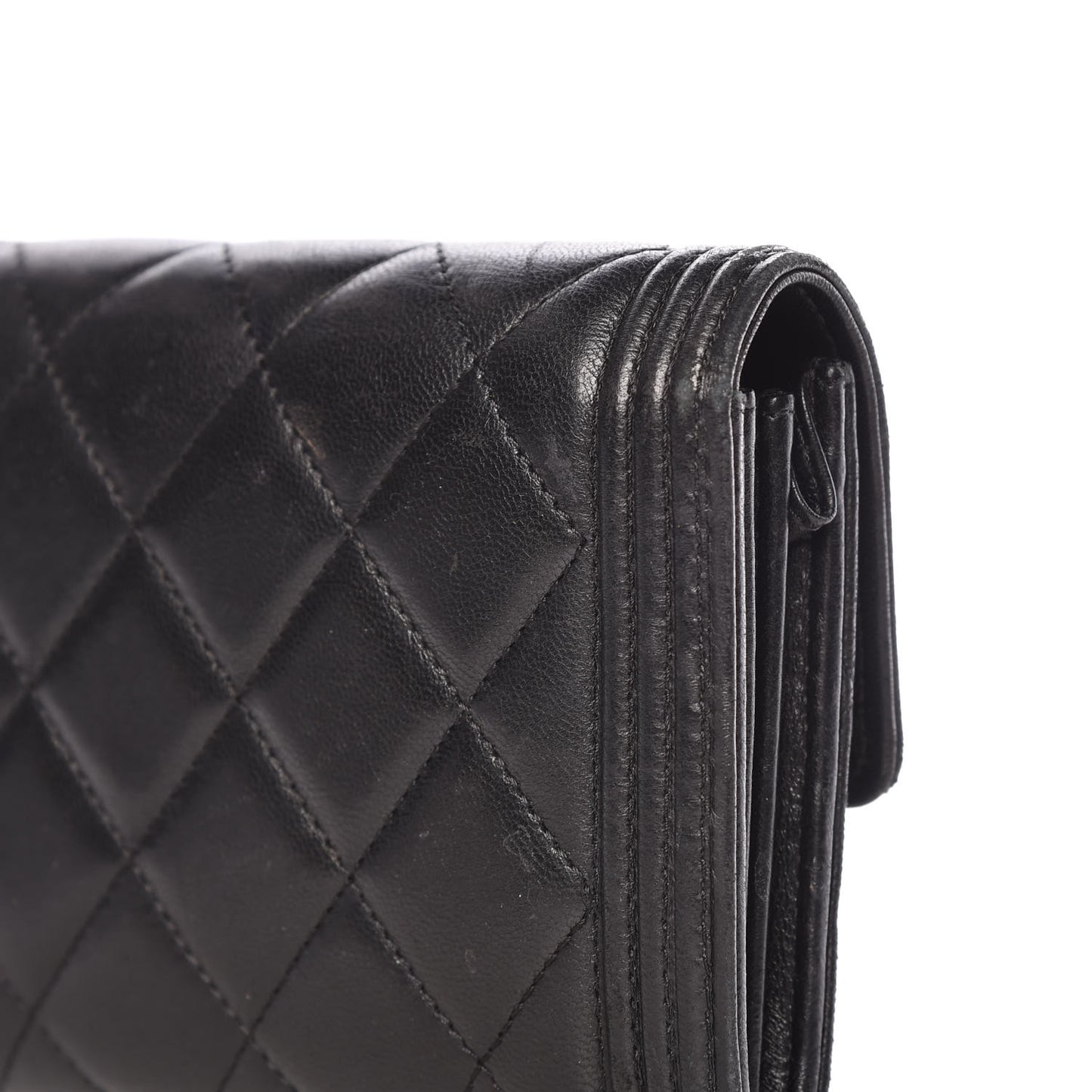 Lambskin Quilted Boy Flap Wallet Black