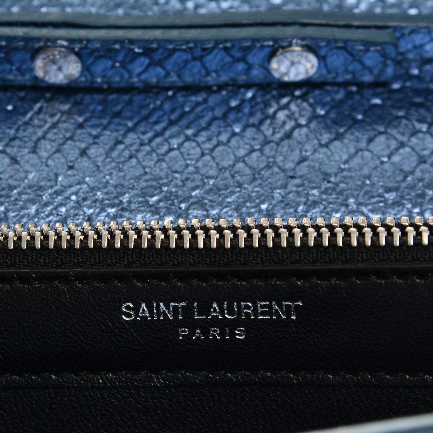 Metallic Calfskin Python Embossed Monogram Chain Wallet Blue Jeans