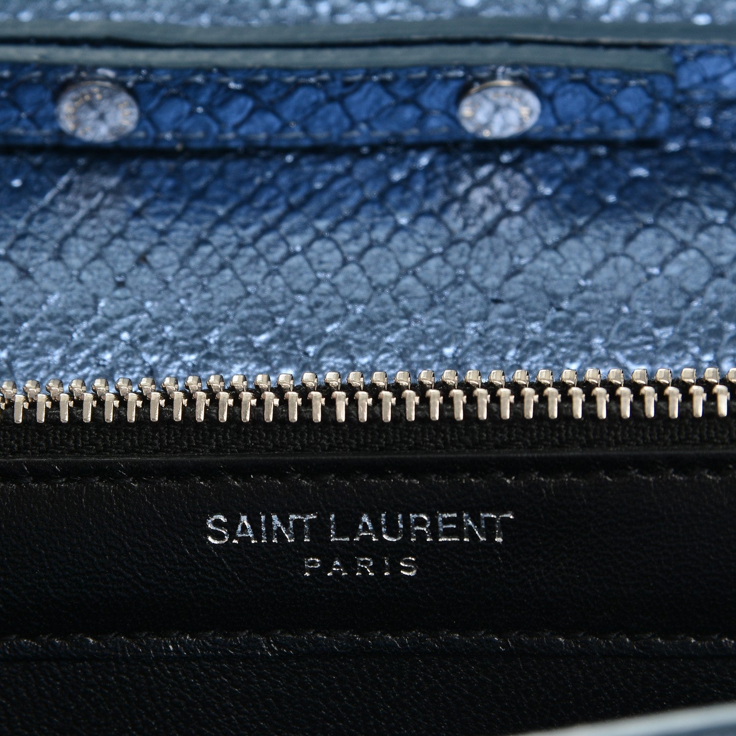 Saint Laurent Metallic Calfskin Python Embossed Monogram Chain Wallet Blue Jeans 7 of 7