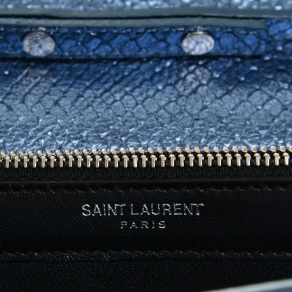 Saint Laurent Metallic Calfskin Python Embossed Monogram Chain Wallet Blue Jeans 7 of 7