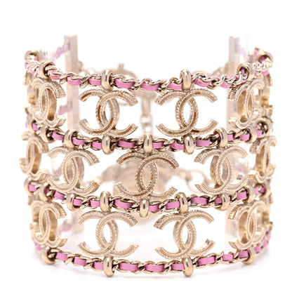 Chanel Metal Lambskin CC Chain Link Bracelet Gold Pink 1 of 5