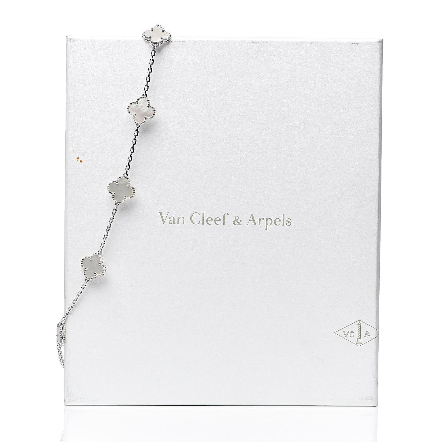 18K White Gold Mother of Pearl 10 Motifs Vintage Alhambra Necklace