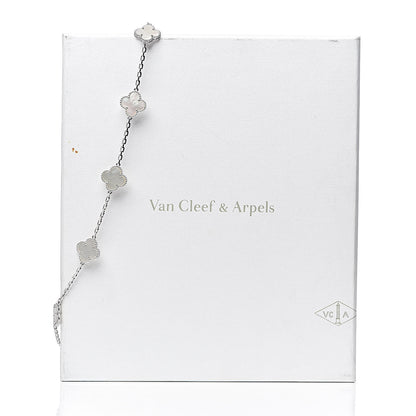 Van Cleef & Arpels 18K White Gold Mother of Pearl 10 Motifs Vintage Alhambra Necklace 6 of 6