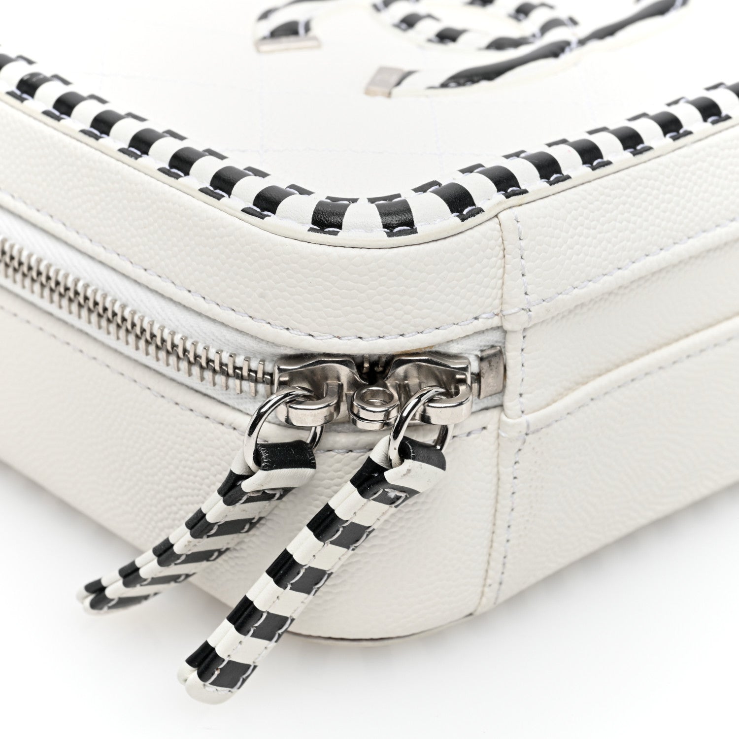 Chanel Caviar Quilted Striped Small CC Filigree Vanity Case White Black 9 of 10