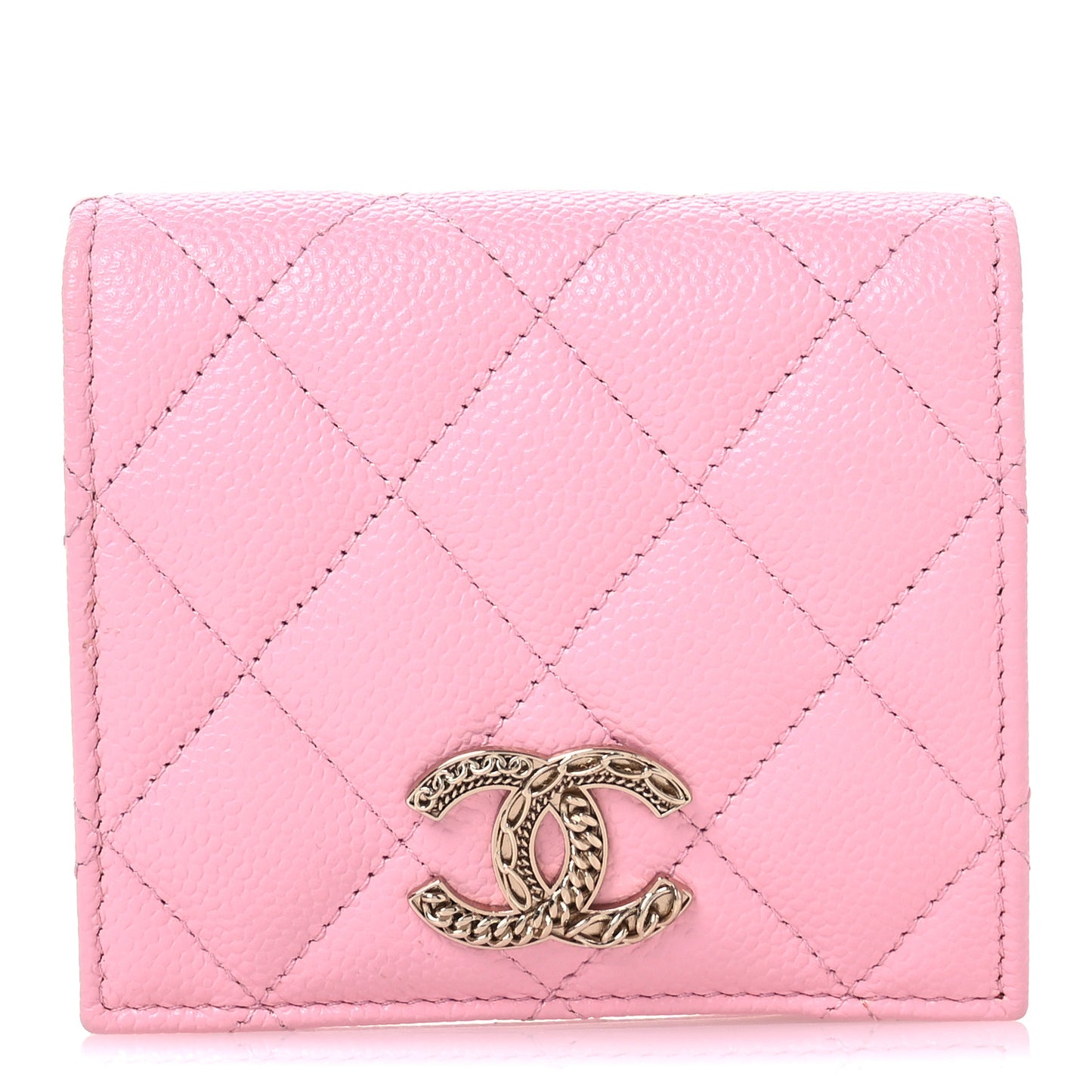 Caviar Quilted Multi Chain CC Compact Bifold Wallet Pink