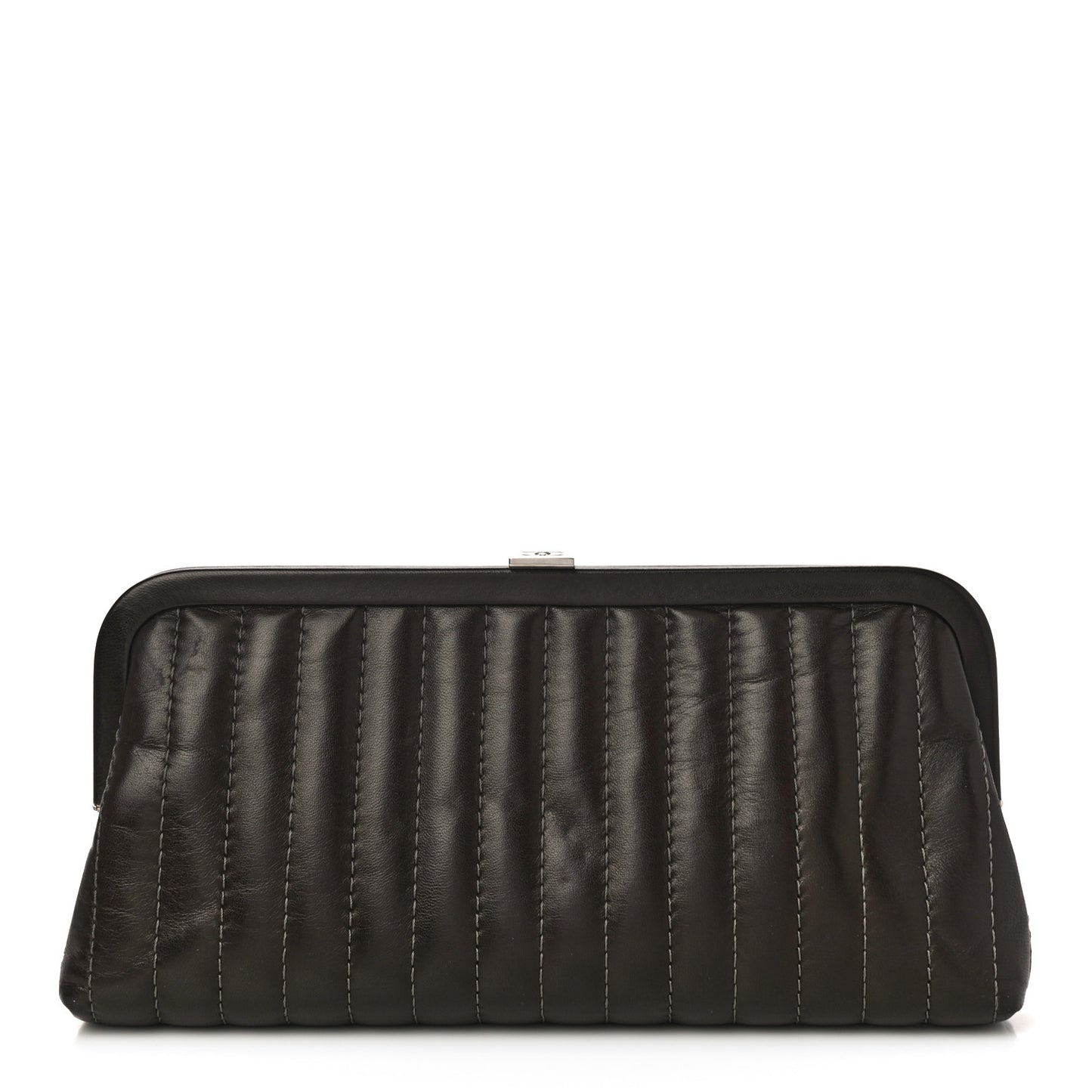 Lambskin Vertical Quilted Mademoiselle Clutch Dark Brown