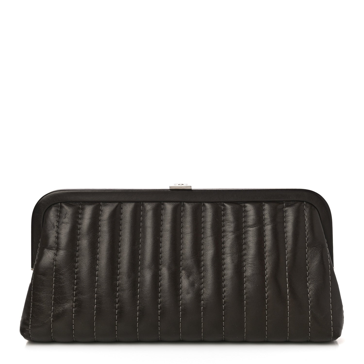 Chanel Lambskin Vertical Quilted Mademoiselle Clutch Dark Brown 1 of 10