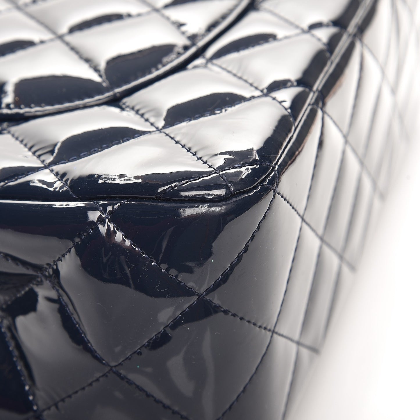 Patent Quilted Jumbo Double Flap Navy Blue