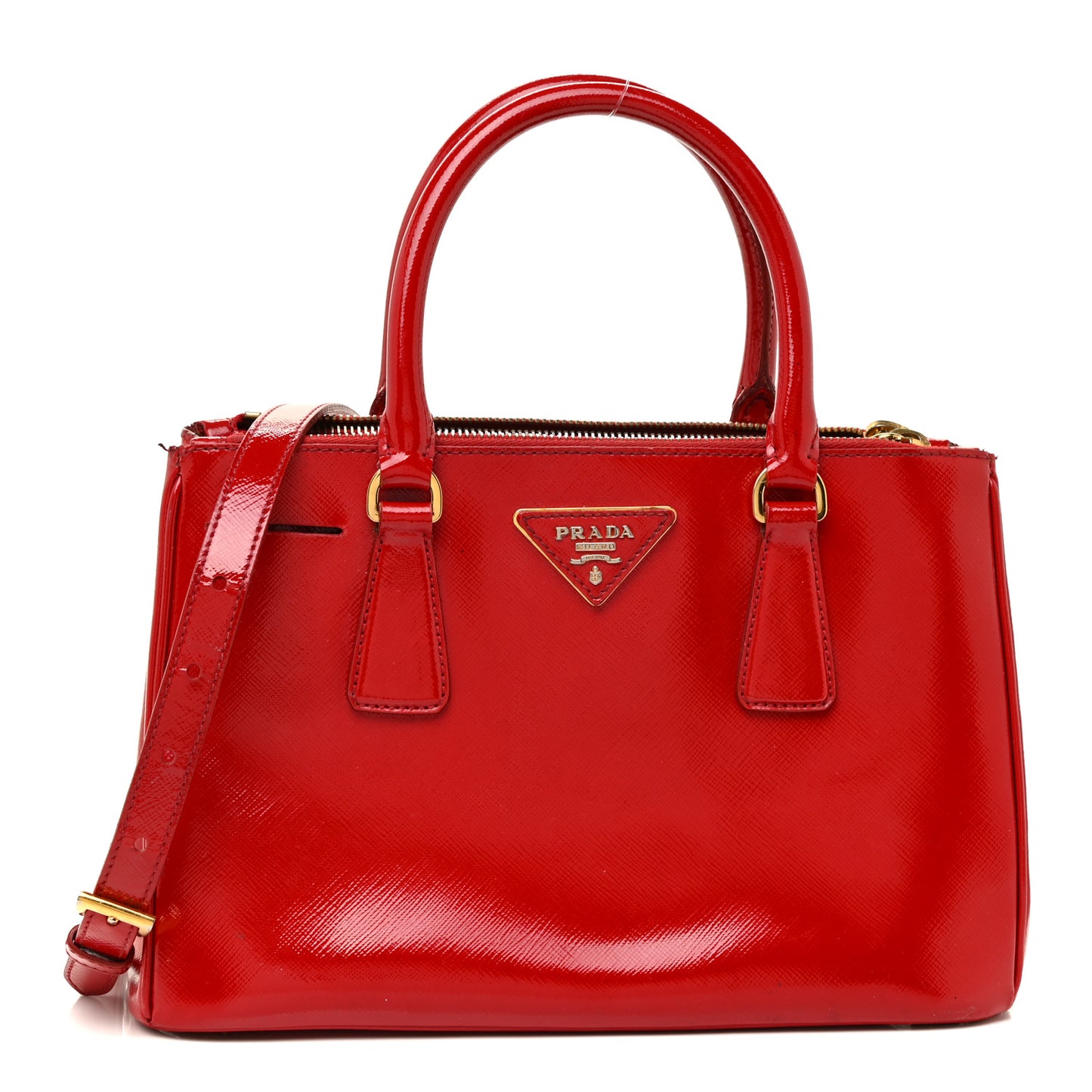 Saffiano Vernice Mini Galleria Double Zip Tote Rosso