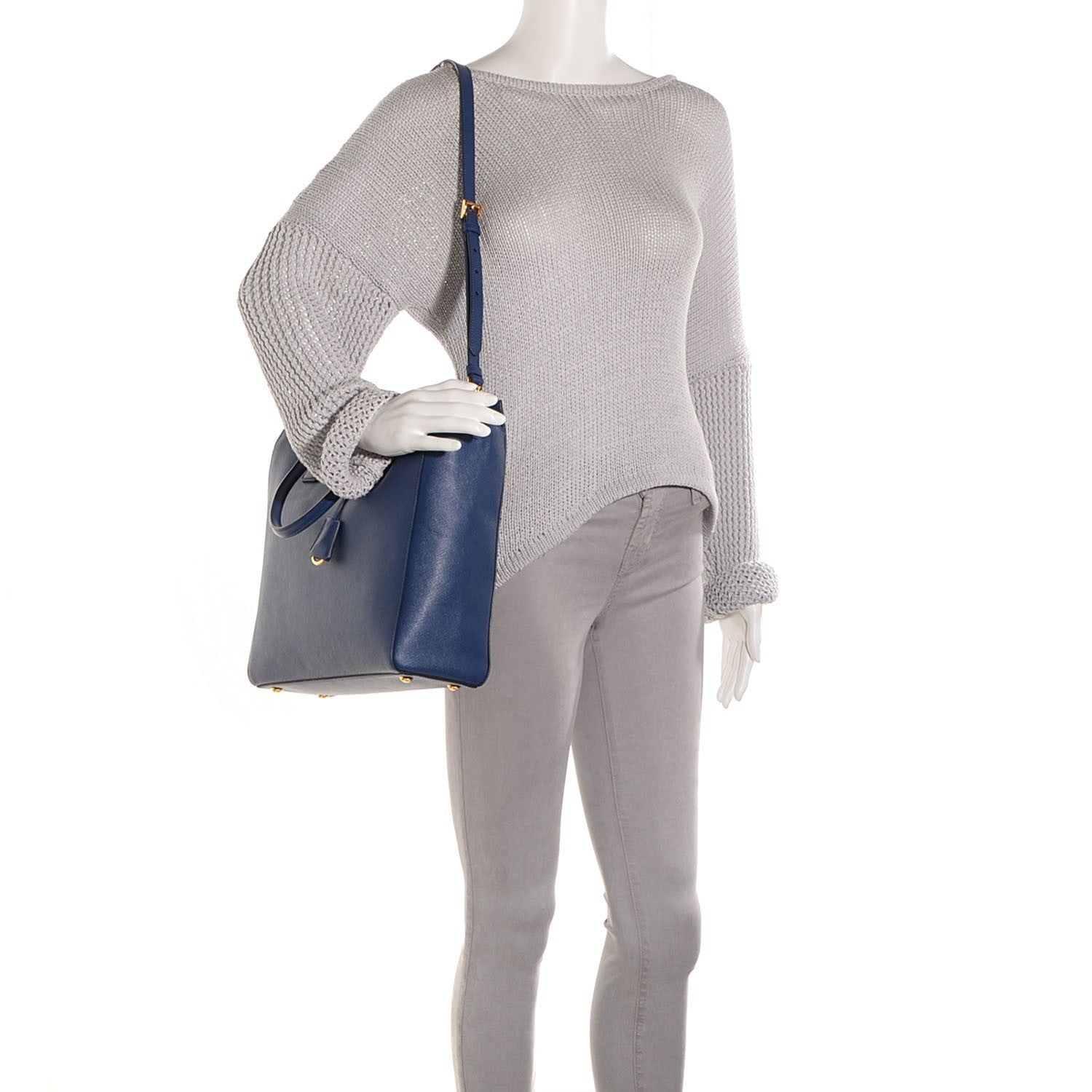 Prada Saffiano Lux Double Handle Shopping Tote Bluette 2 of 10