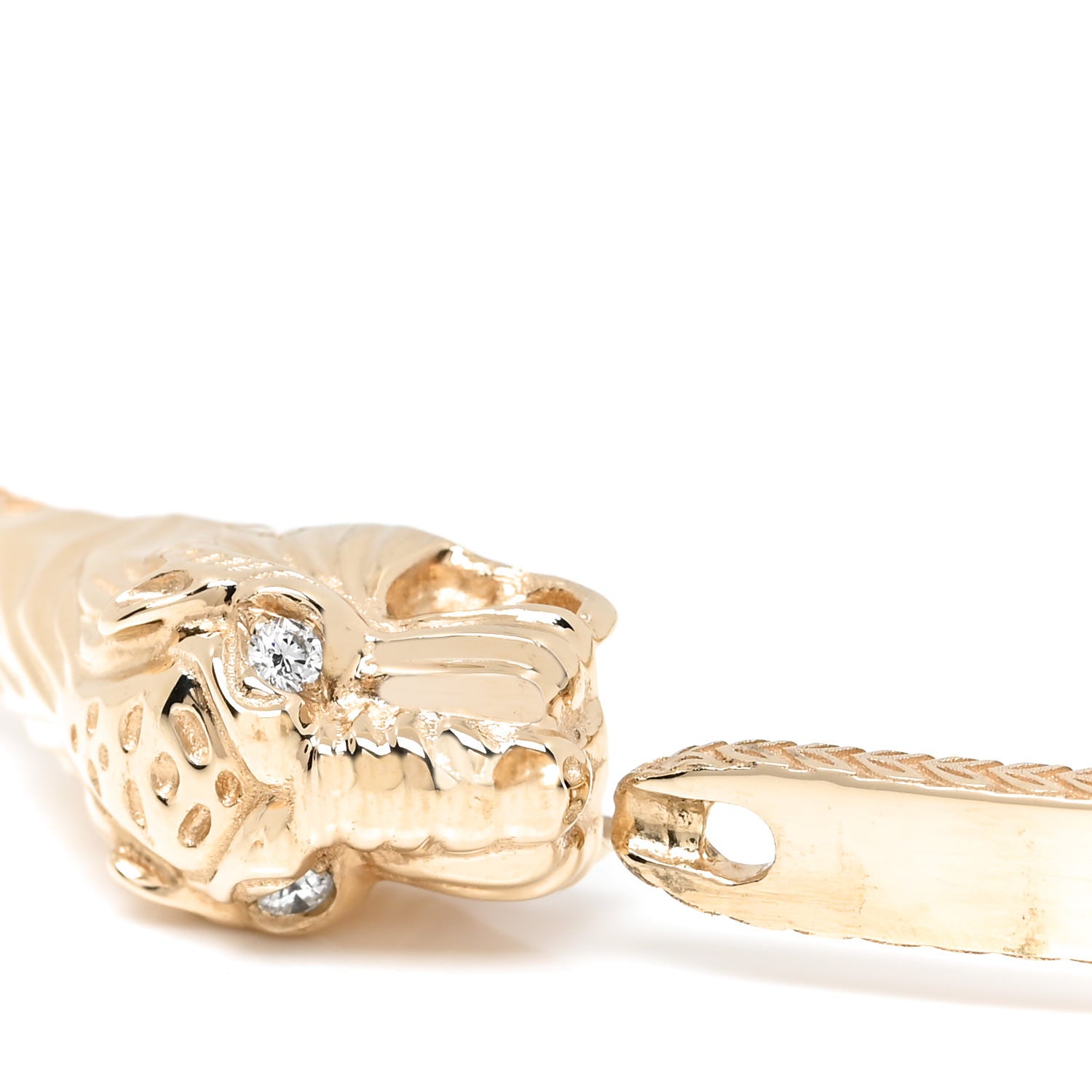 Gucci 18K Yellow Gold Diamond Le Marche des Merveilles Tiger Head Bangle Bracelet 4 of 4