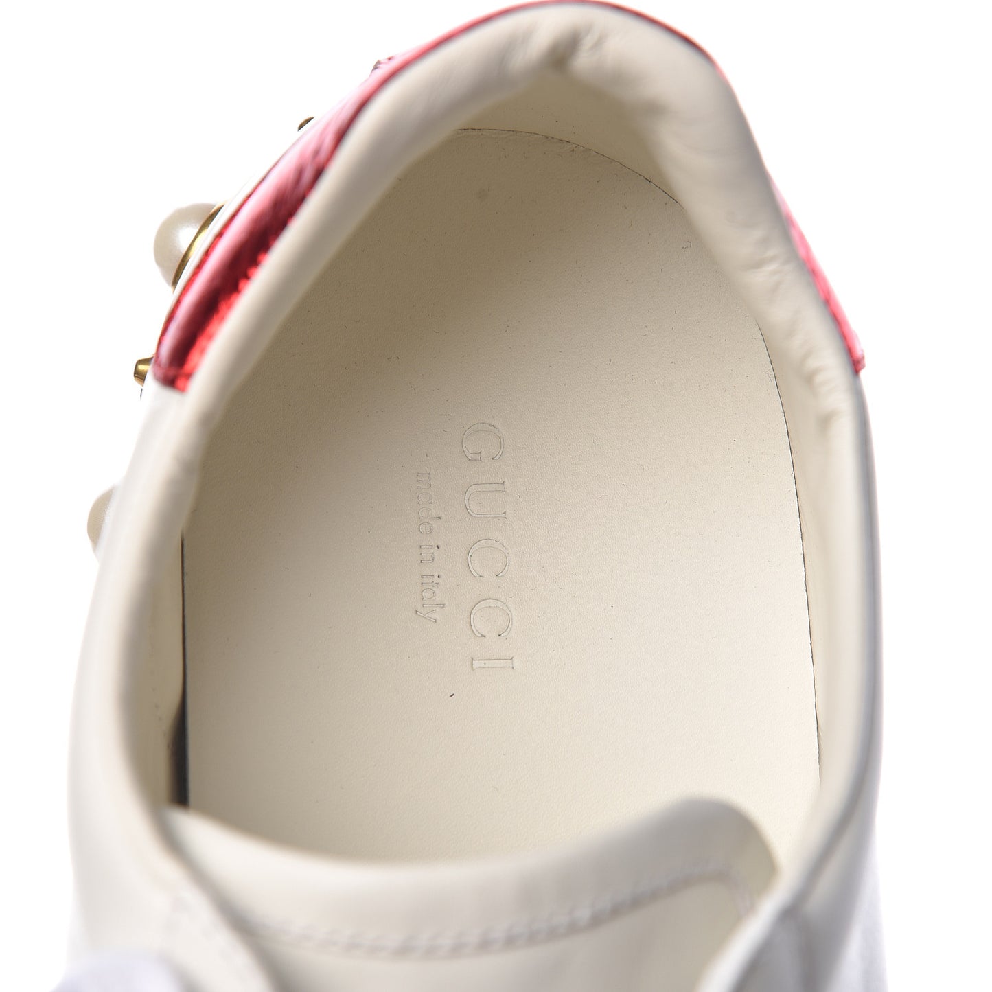 Calfskin Ayers Web Pearl Studded Womens Ace Sneakers 40.5 White