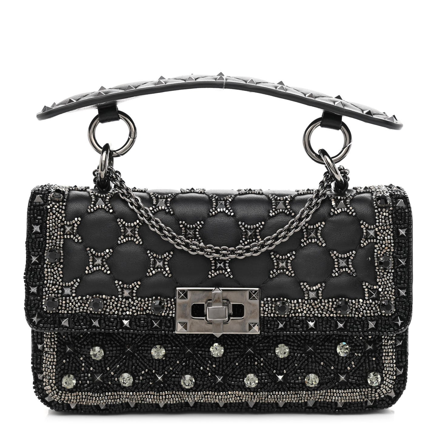 Beaded Small Rockstud Spike It Shoulder Bag Black