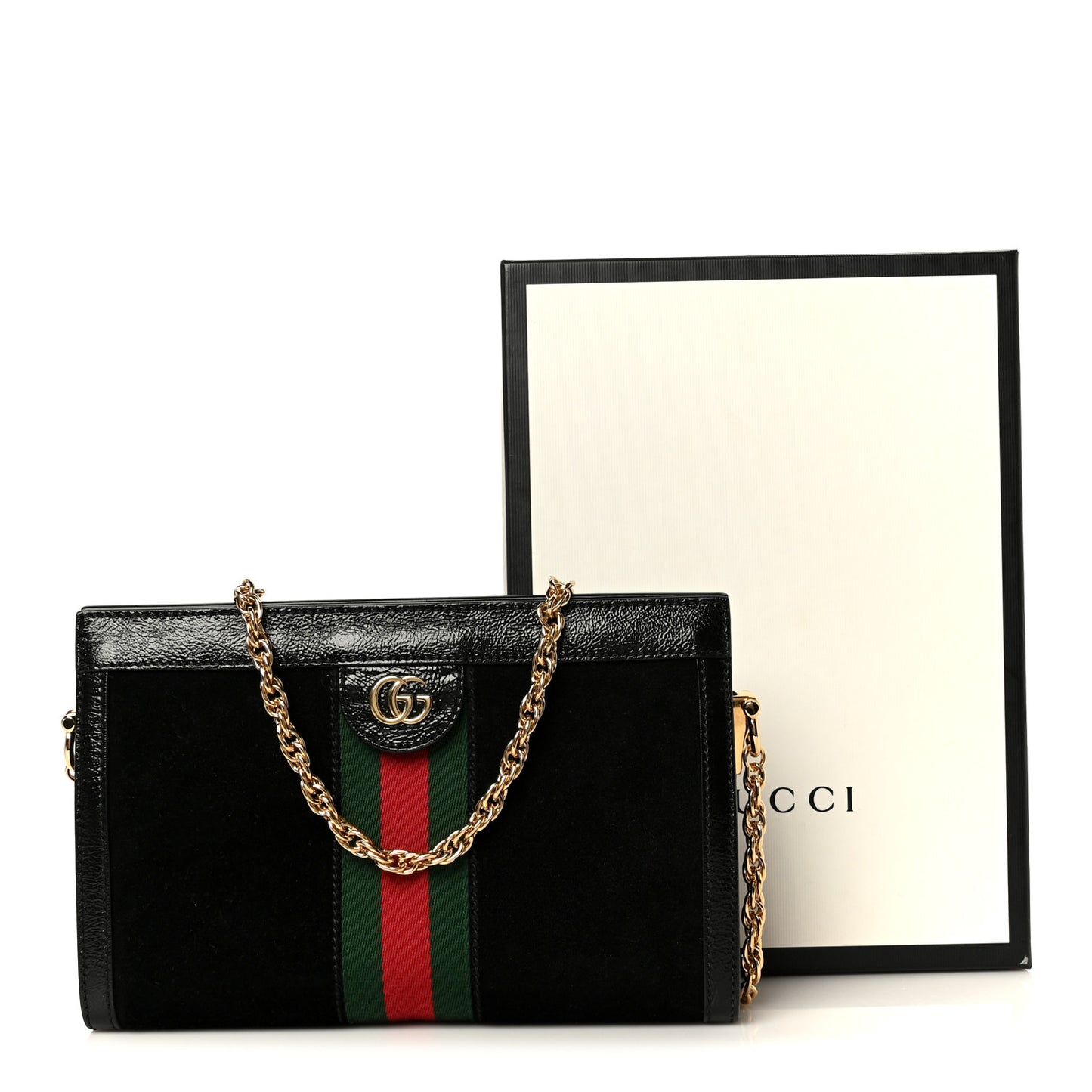 Suede Patent Web Small Ophidia Chain Shoulder Bag Black