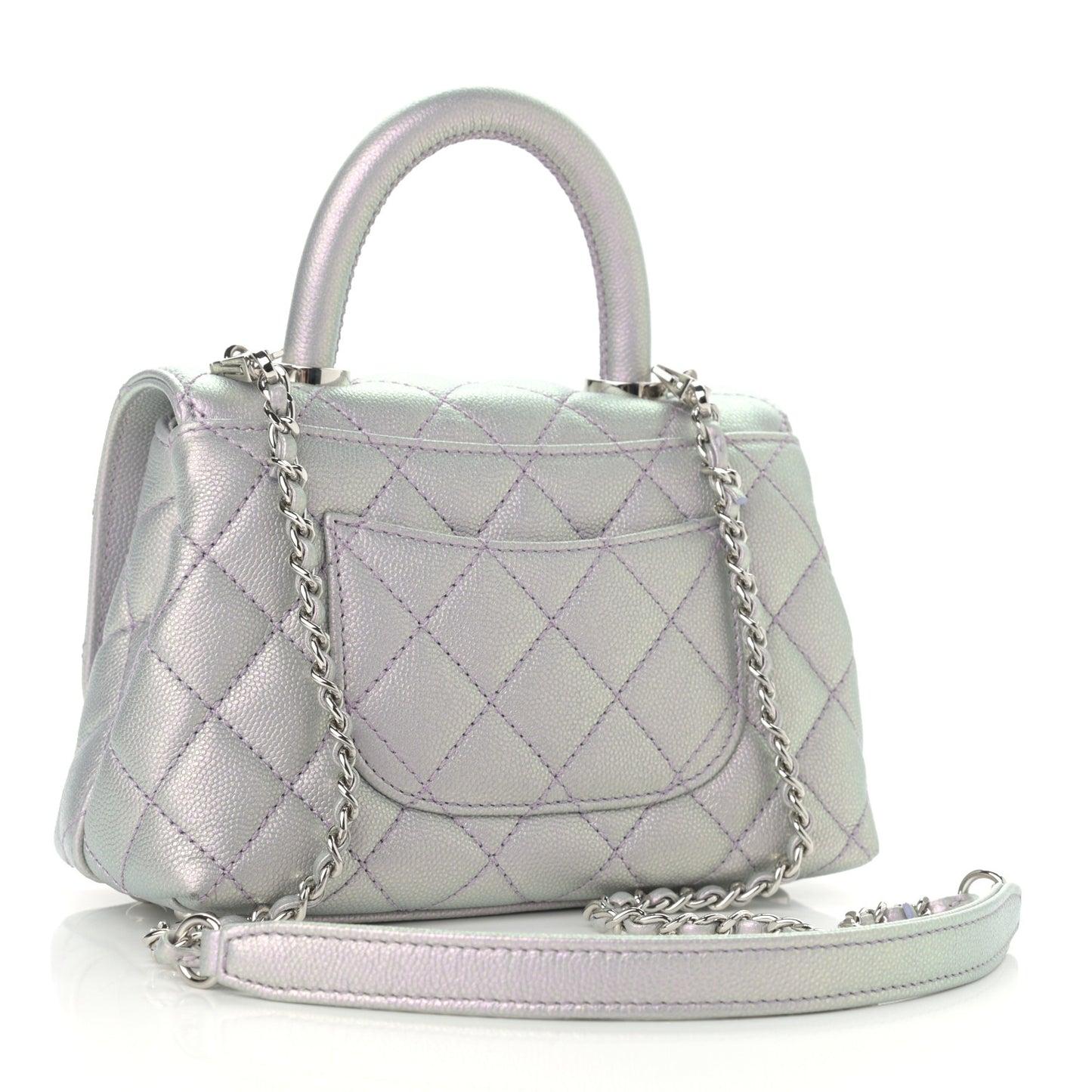 Iridescent Caviar Quilted Extra Mini Coco Handle Flap Purple