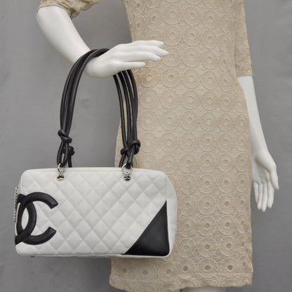 Chanel Calfskin Quilted Large Cambon Bowler White Black 2 of 10