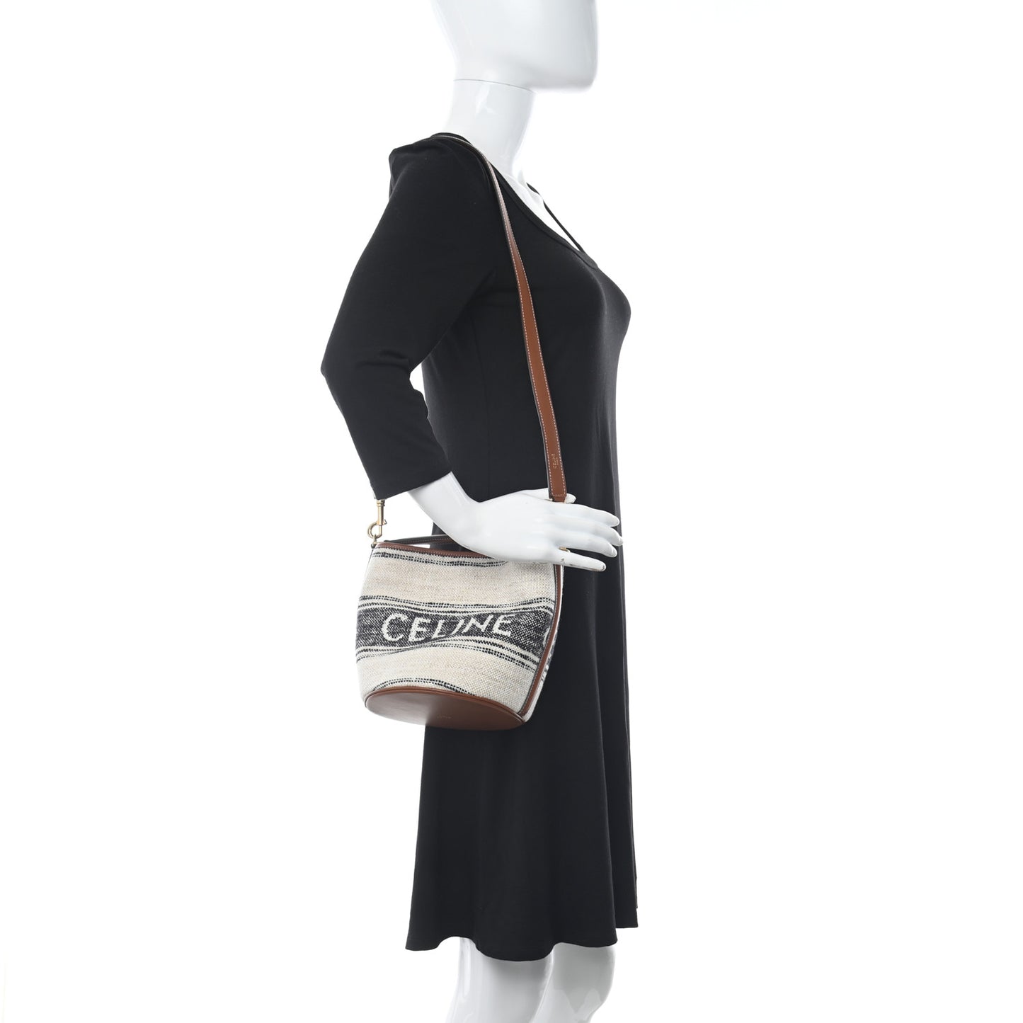 Canvas Smooth Calfskin Teen Logo Bucket 16 Bag White Black