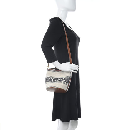 Celine Canvas Smooth Calfskin Teen Logo Bucket 16 Bag White Black 2 of 10