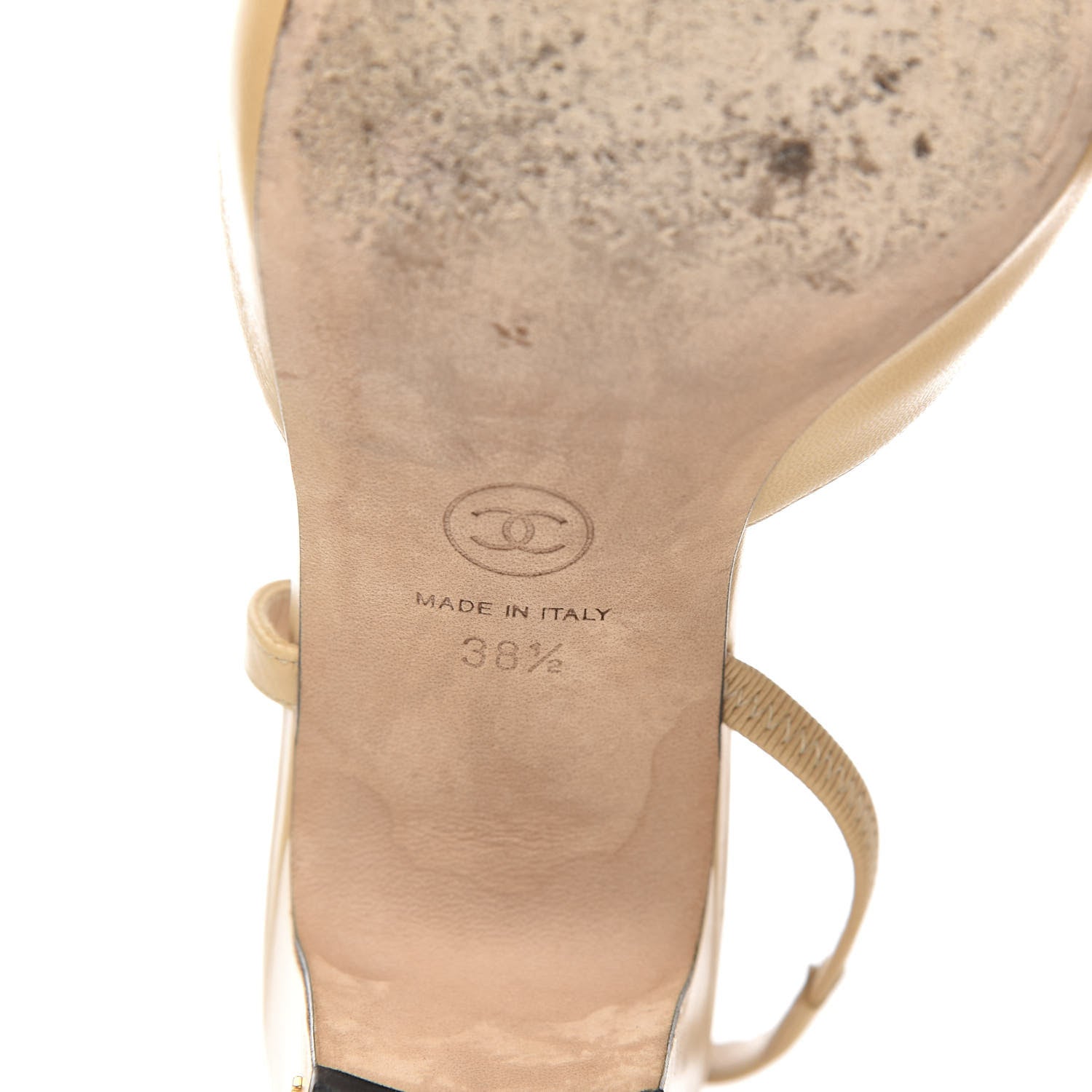 Chanel Goatskin Grosgrain Cap Toe CC Slingback Pumps 38.5 Beige Black 7 of 9