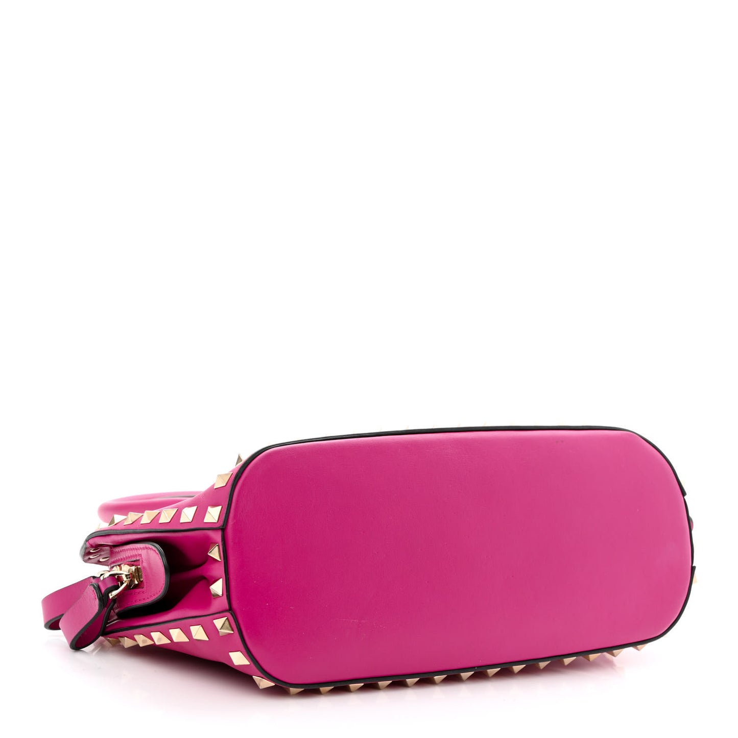 Vitello Rockstud Double Top Handle Satchel Fuxia
