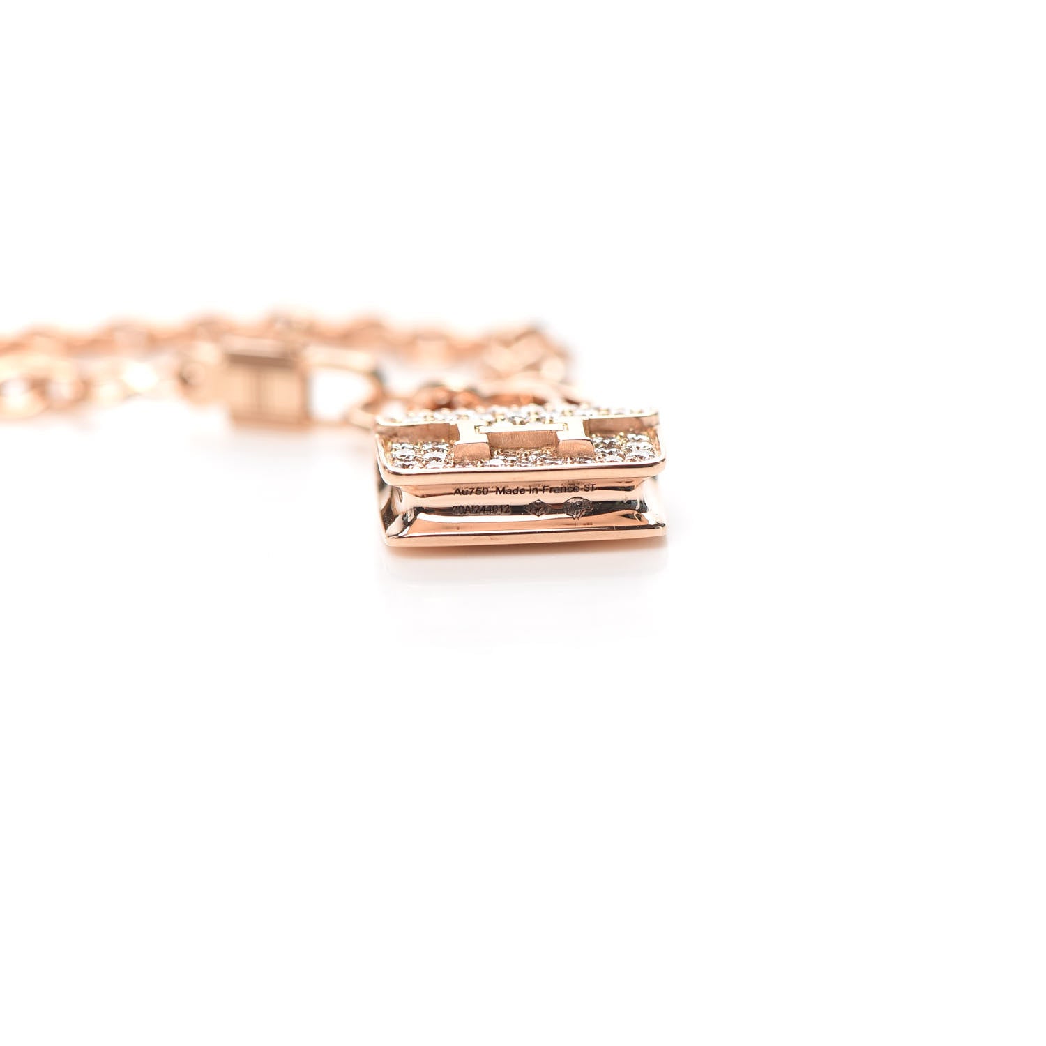 Hermes 18K Rose Gold Diamond Constance Amulettes Pave Bracelet ST 5 of 6