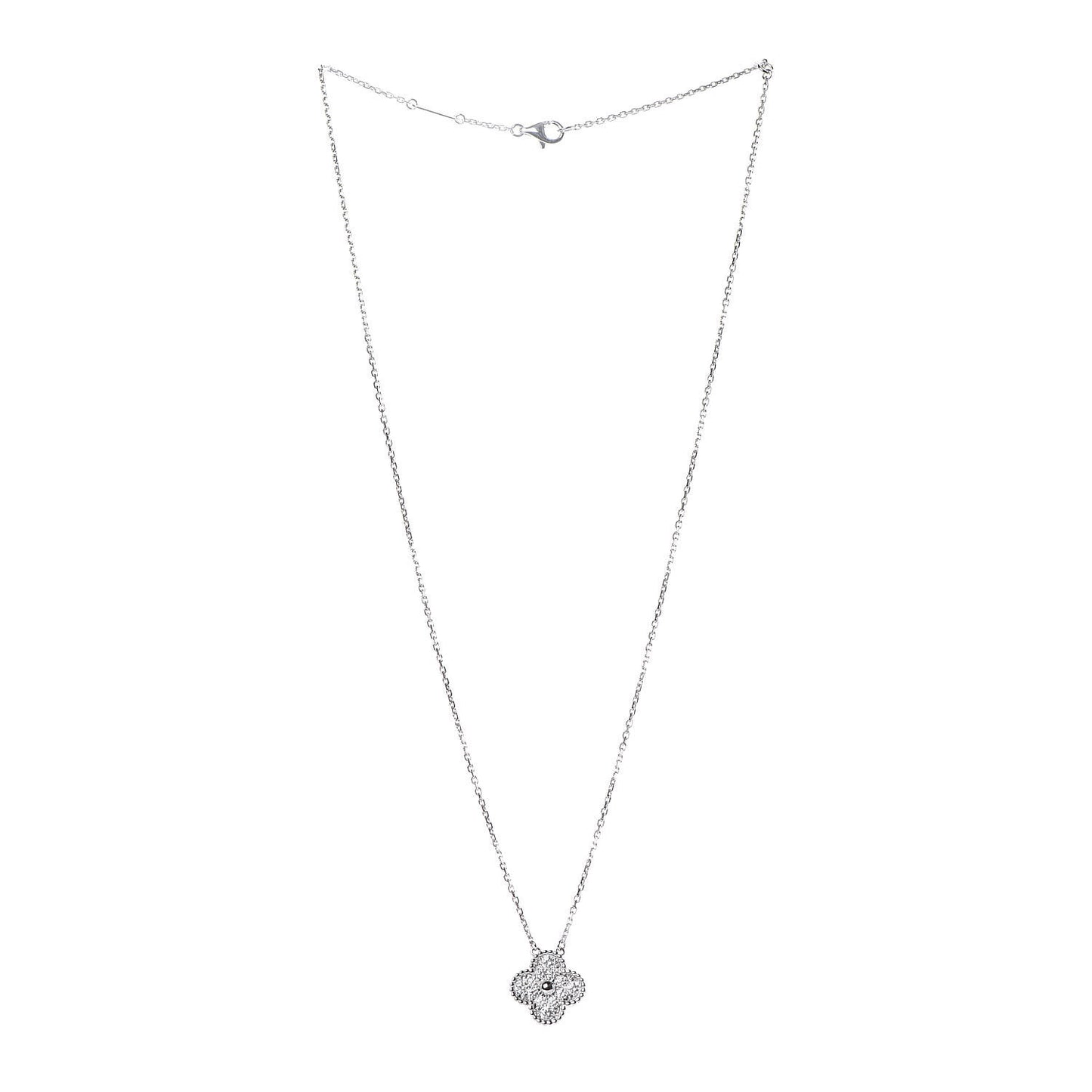18K White Gold Diamond Vintage Alhambra Pendant Necklace