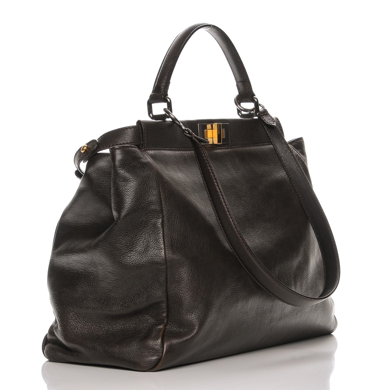 Fendi Goatskin Large Peekaboo Iconic Satchel Moro Grigio 3 of 7