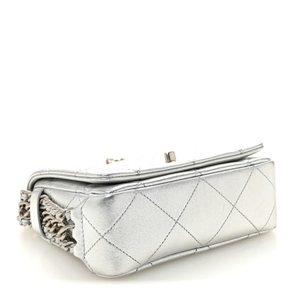 Chanel Metallic Lambskin Quilted Mini Chain Rows Flap Silver 4 of 10