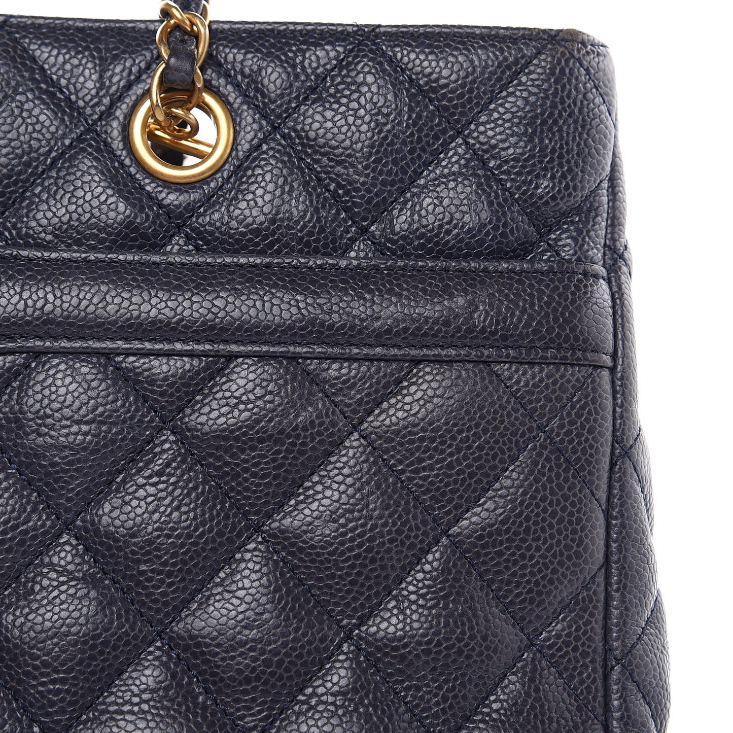 Crumpled Grained Calfskin Quilted Tote Blue