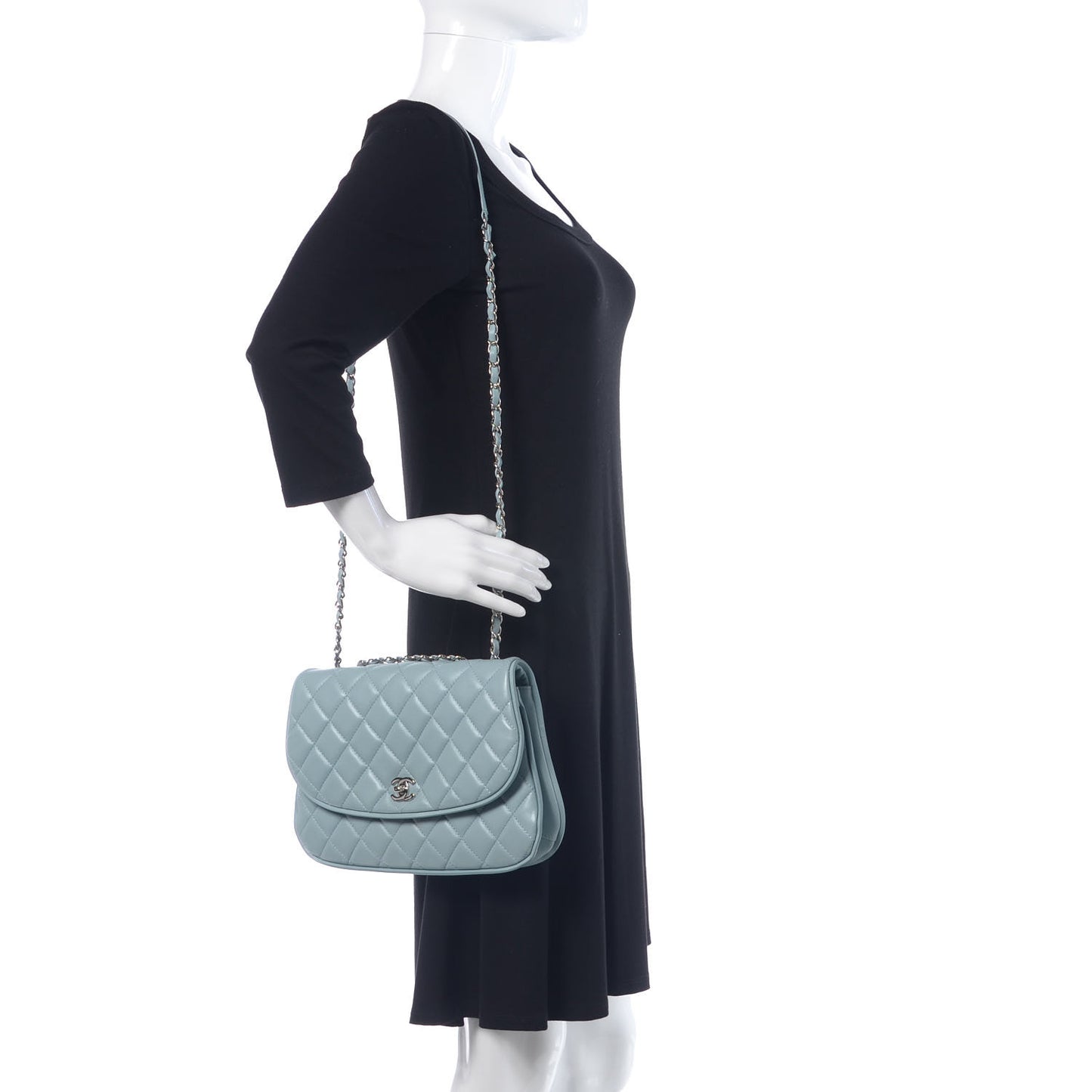 Lambskin Quilted 2 Pocket Messenger Flap Light Blue