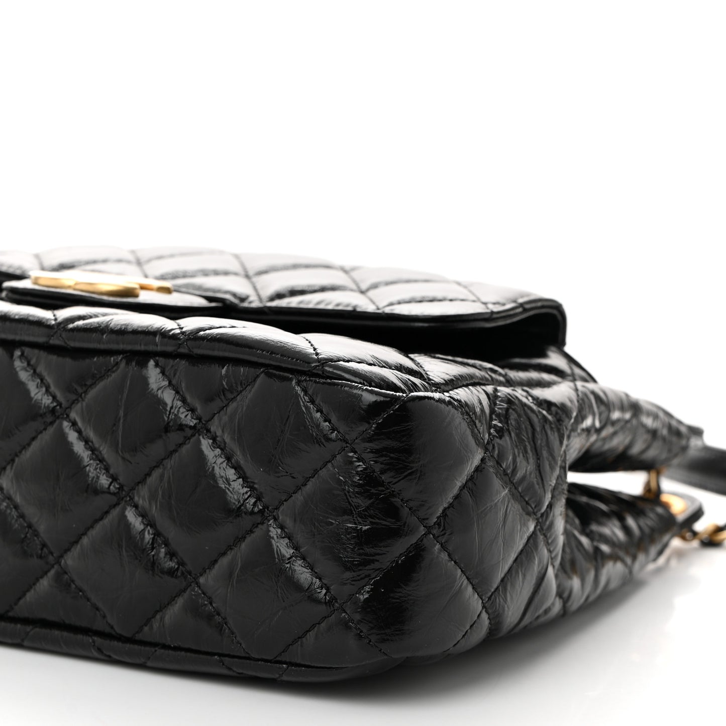 Shiny Crumpled Calfskin Quilted Wavy CC Hobo Black
