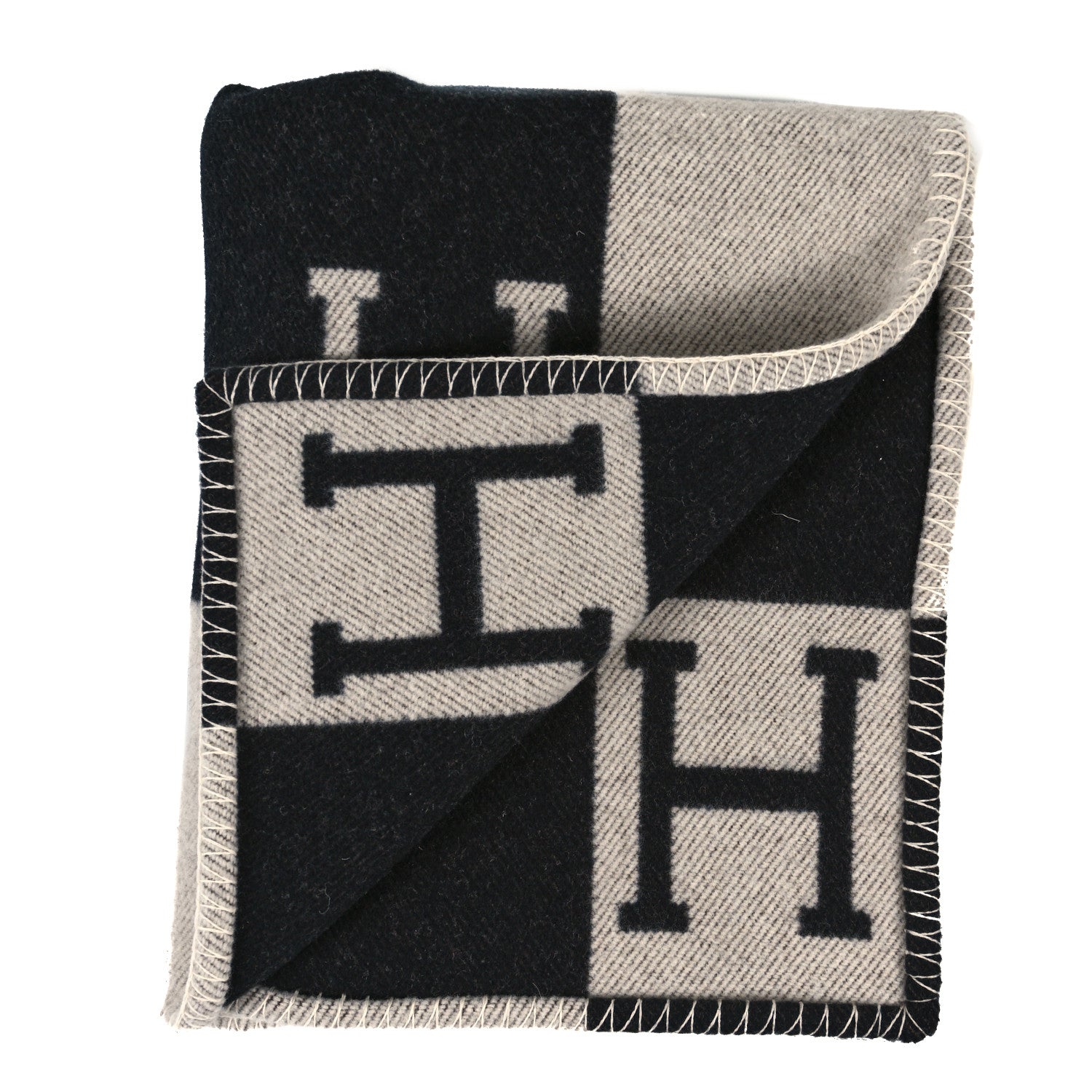 Hermes Wool Cashmere Avalon Signature Blanket Ecru Gris Fonce 2 of 3