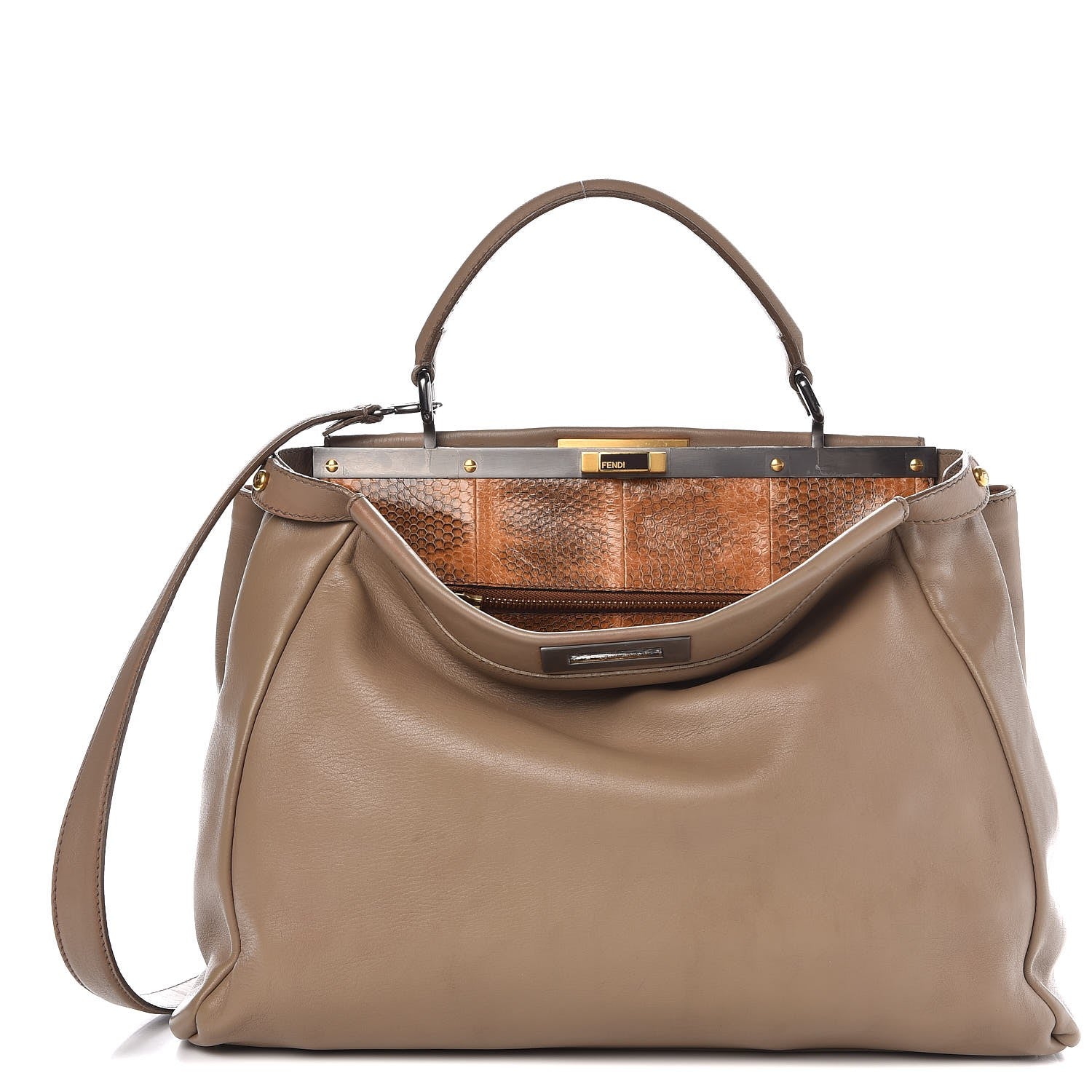 Fendi Vitello Saddle Ayers Large Peekaboo Iconic Satchel Argilla Saddle 1 of 23