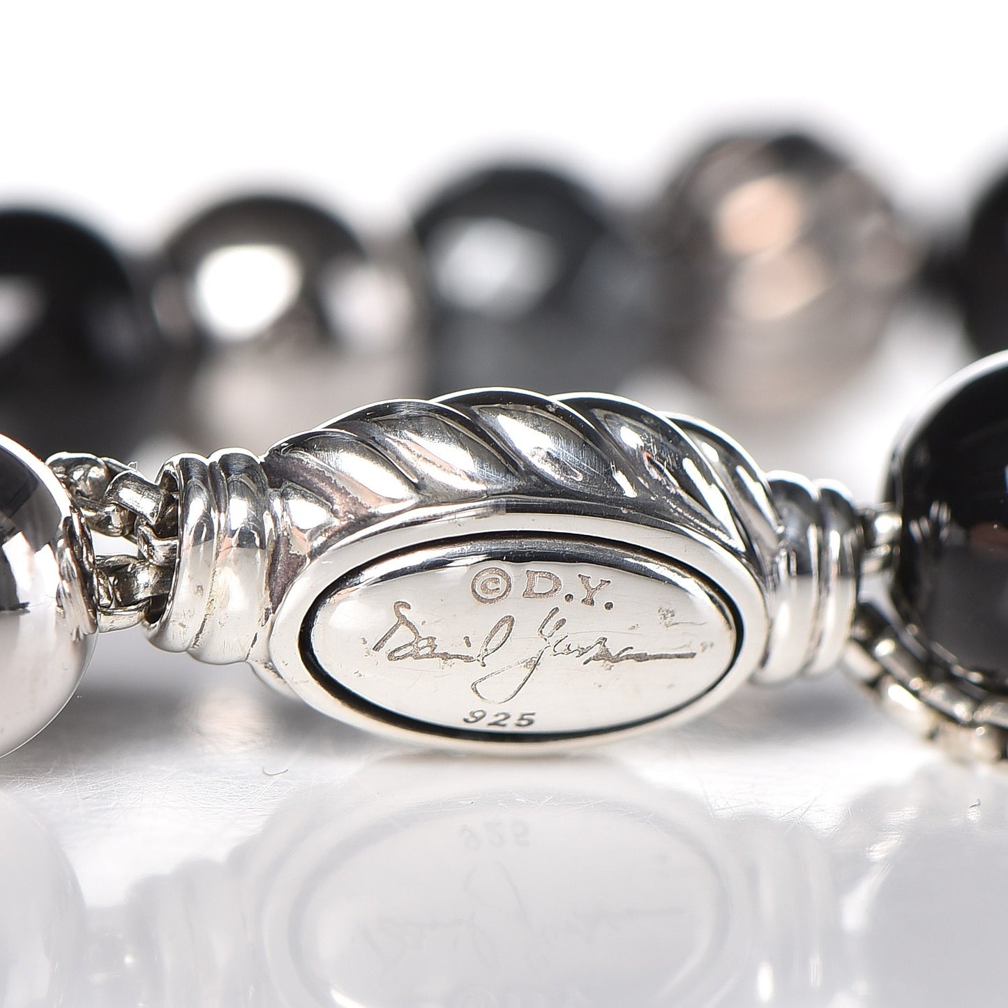 Sterling Silver Black Onyx Hematine 8mm Elements Bead Bracelet