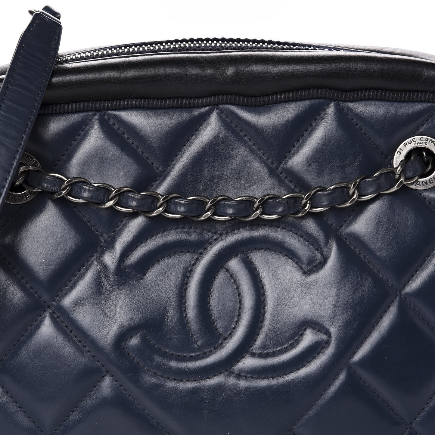 Lambskin Quilted Small Diamond CC Camera Case Blue Black