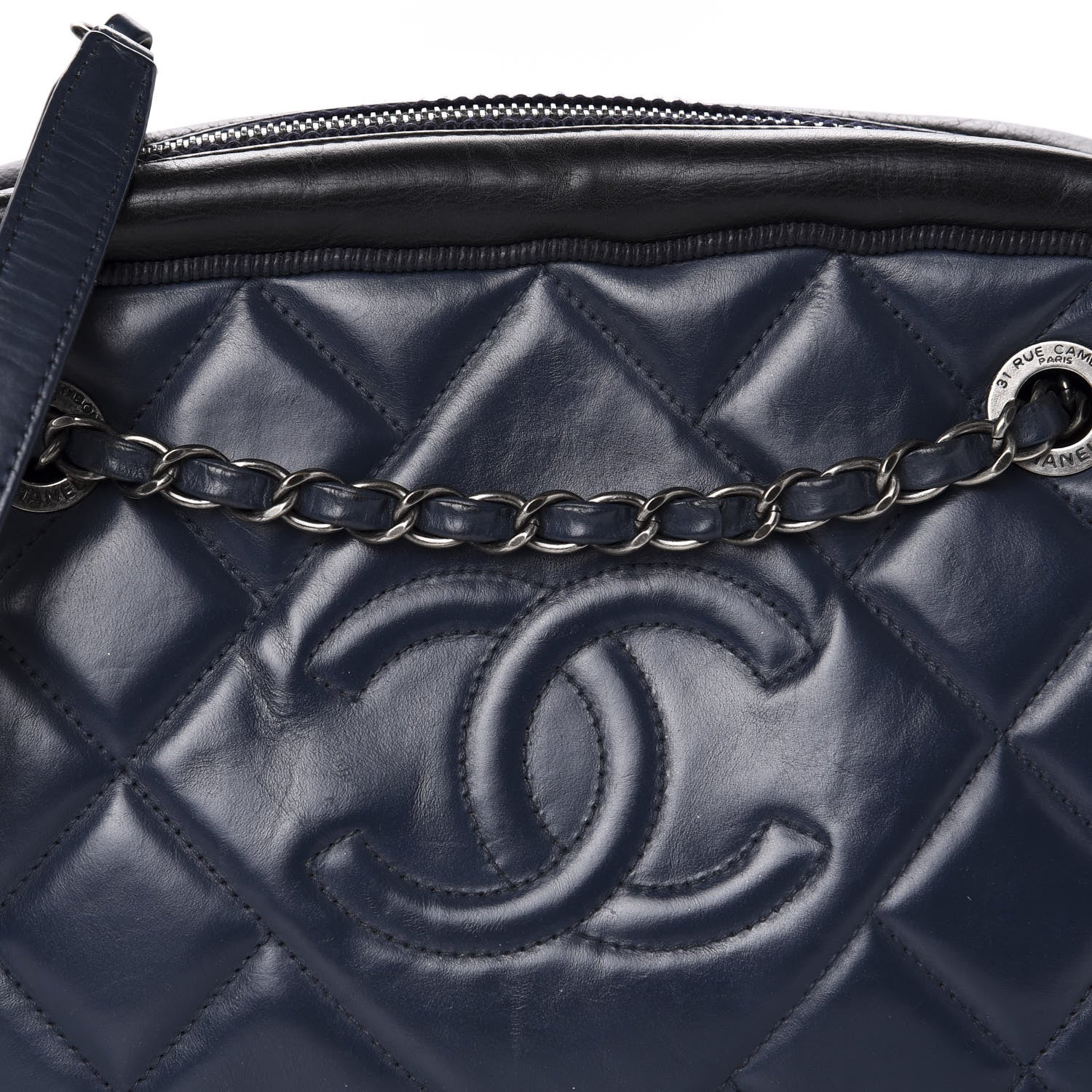 Chanel Lambskin Quilted Small Diamond CC Camera Case Blue Black 11 of 11