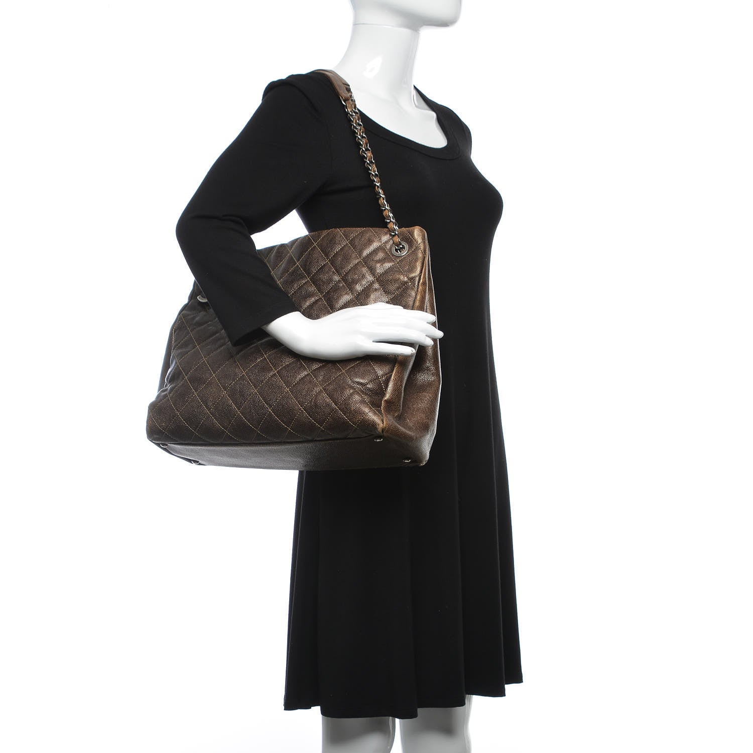 Chanel Iridescent Caviar Quilted Tall Chic Shopping Tote Dark Gold 2 of 12
